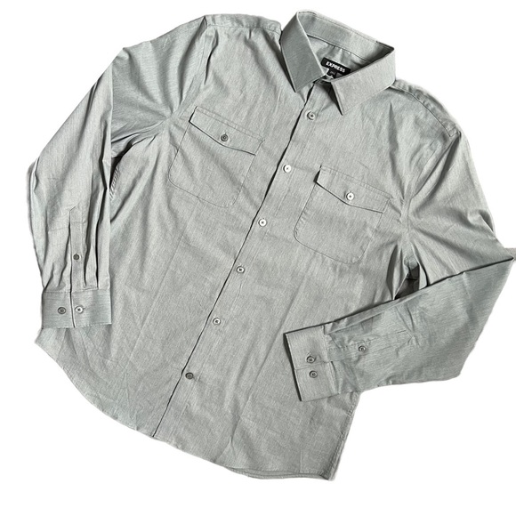 EXPRESS LIGHT GRAY BUTTON DOWN COLLARED SHIRT SIZE MEDIUM - Picture 2 of 7